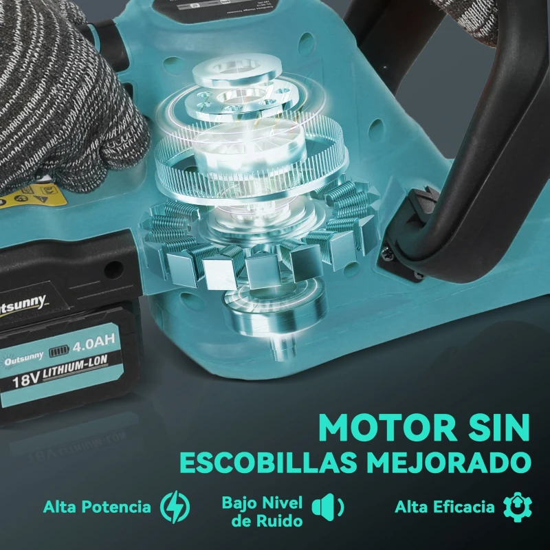 Outsunny Cortasetos Batería 18V con 2 Baterías de 4000mAh Longitud de Cuchilla de 51 cm Motor sin Escobillas y Cargador Azul