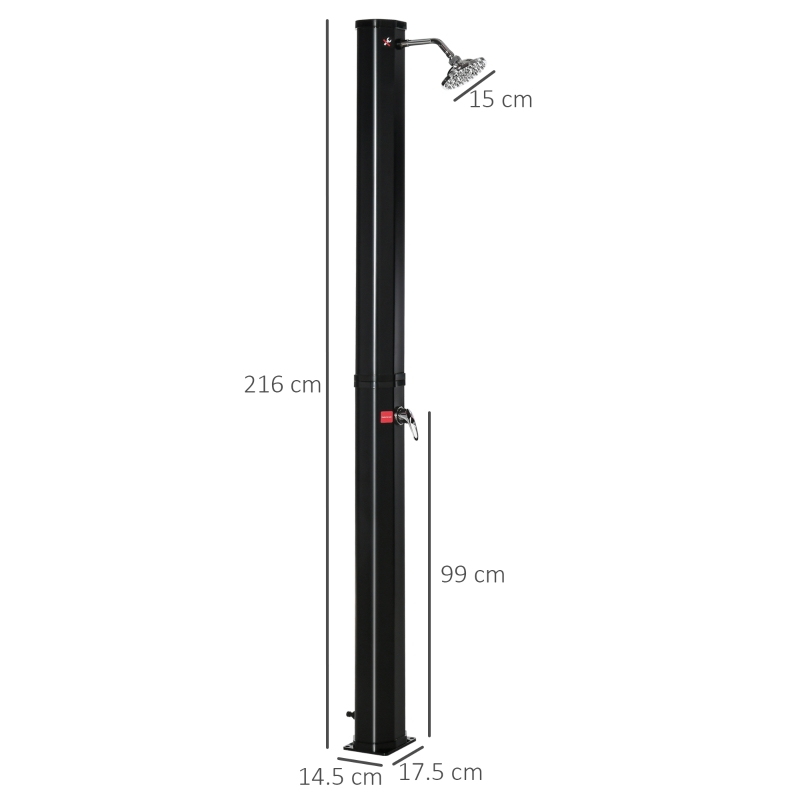 Outsunny Doccia Solare Riscaldata 55° per Esterno con Serbatoio da 35 Litri e Miscelatore, Nero