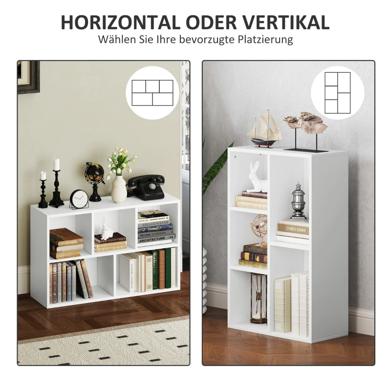 HOMCOM 2-Laags Boekenrek, 5 Vakken, Spaanplaat, Opbergrek, Wit