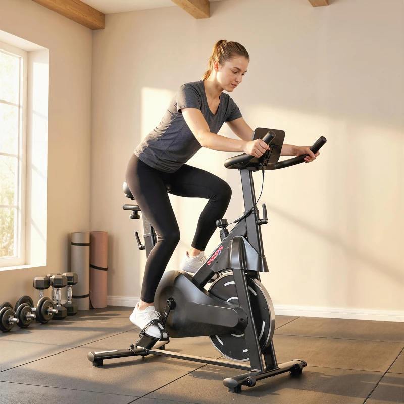 SPORTNOW Cyclette Magnetica Regolabile con Display LCD e Supporto per Tablet, in Acciaio e ABS, 103x49x98-112 cm, Nero
