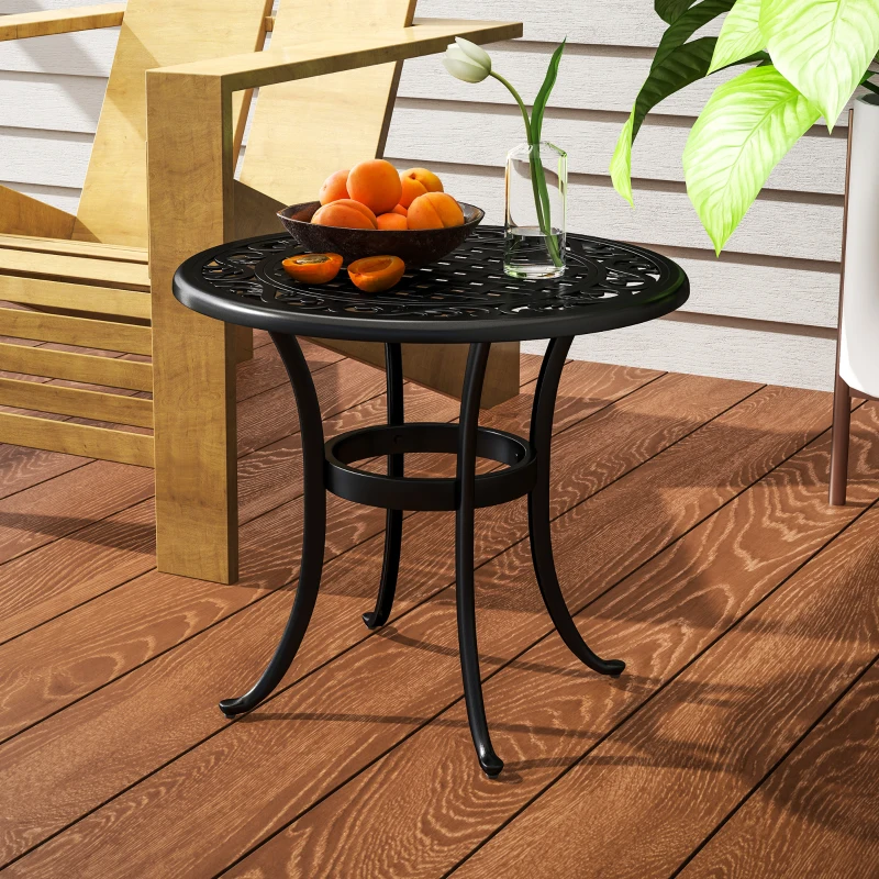 Outsunny Outdoor Garden Table, Cast Aluminium Patio End Table with Anti-slip Foot Pads for Garden, Patio, Balcony, 60 x 60 cm, Black