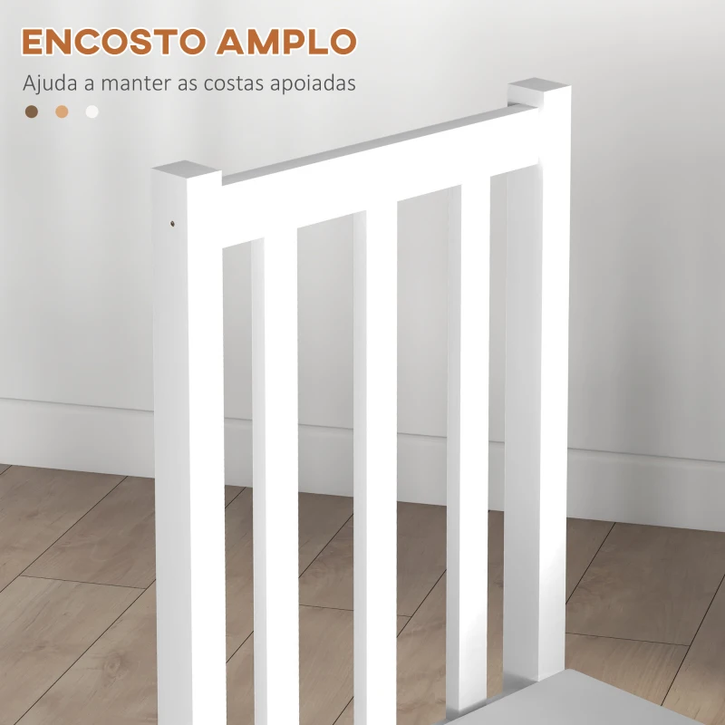 HOMCOM Conjunto de 2 Cadeiras de Sala de Jantar com Encosto de Ripas Estrutura de Madeira de Pinho 38,5x47,5x99 cm Branco
