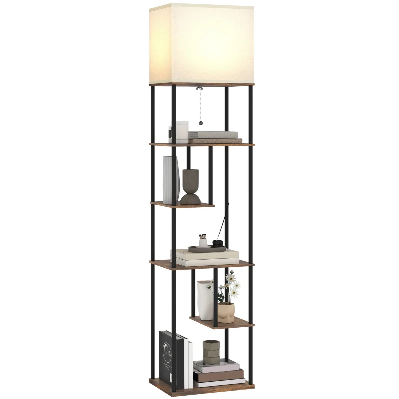 HOMCOM Lampadaire avec étagères, lampadaire sur pied de salon dimmable, télécommande, 40 x 29 x 171 cm, brun rustique