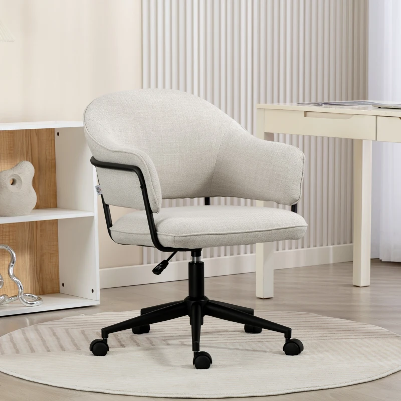 HOMCOM Chaise bureau ergonomique, fauteuil de bureau avec hauteur réglable, pivotant 360°, 63 x 65 x 83-92 cm, crème