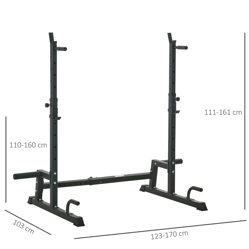 HOMCOM Supporto per Bilanciere Multifunzione in Acciaio, Altezza e Larghezza Regolabile, 123-170x103x111-161cm