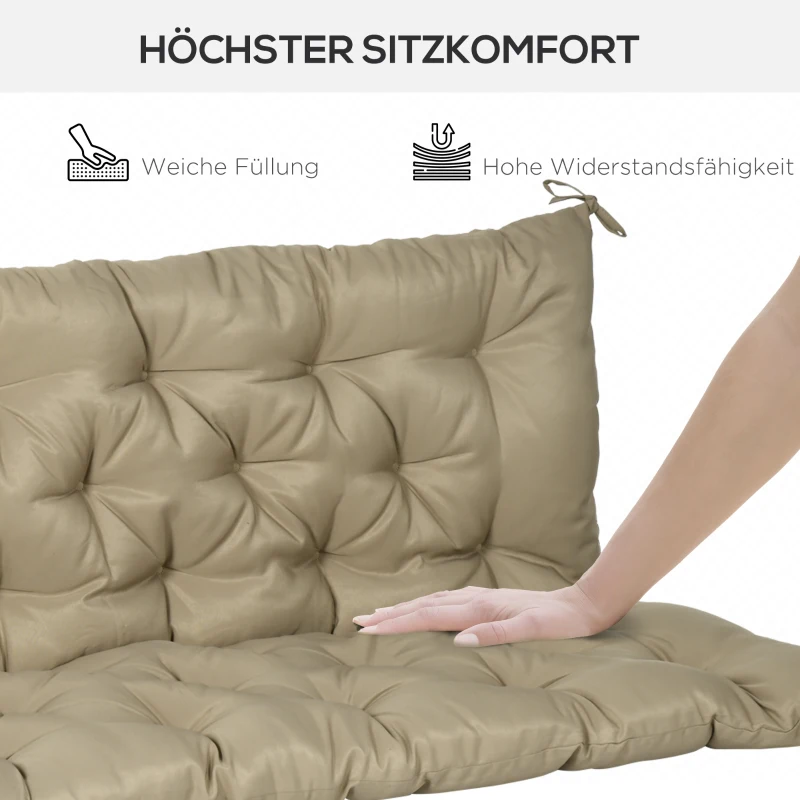 Outsunny 3-zits bankkussen 150x98x8 cm bankkussen met bandjes, bankpolster voor tuinmeubelen Hollywoodschommel, Khaki