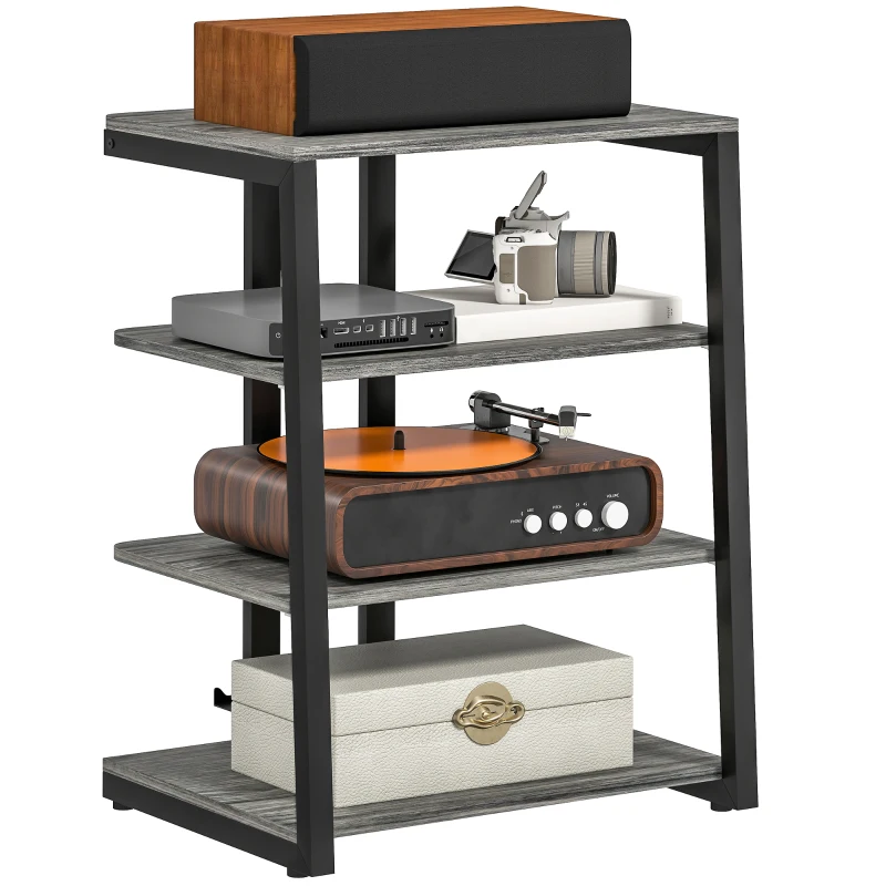 HOMCOM HiFi Stand, with Four Storage Shelves - Dark Grey