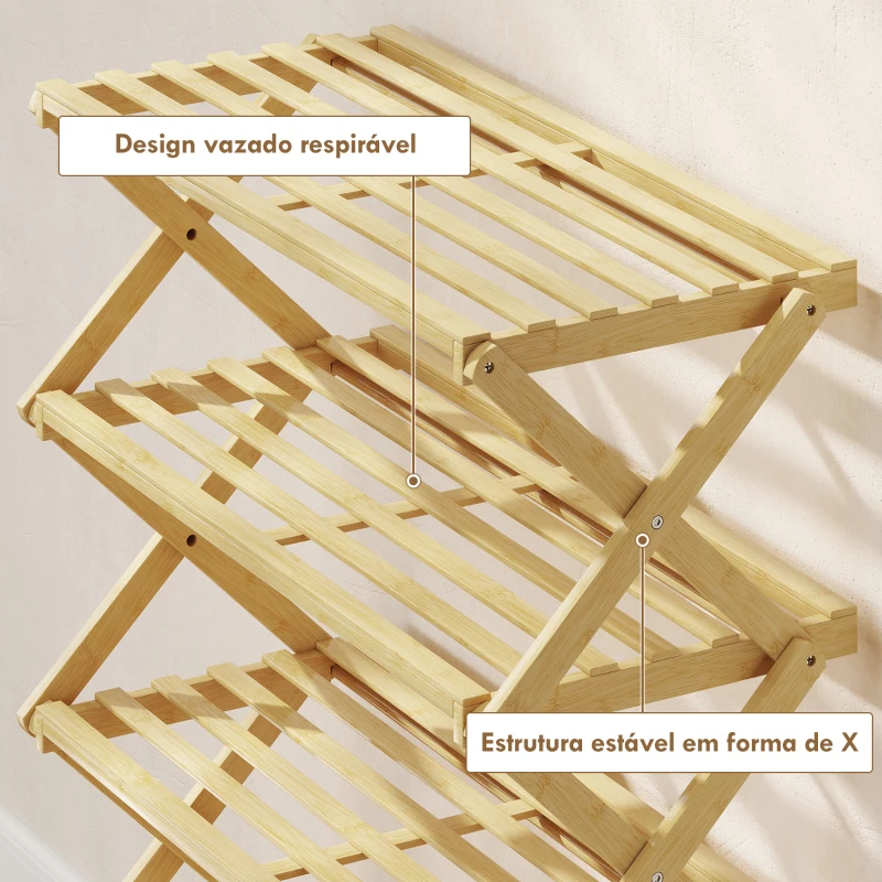 HOMCOM Sapateira Estreita de Bambu Dobrável de 4 Níveis para Entrada Corredor Quarto 60x29x67 cm Madeira