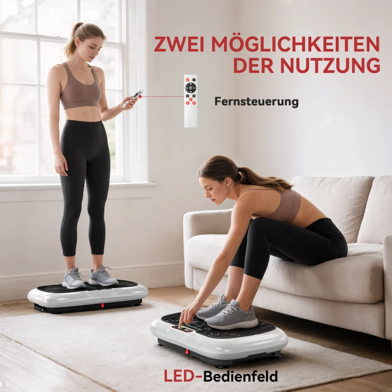 HOMCOM Vibrationsplatte mit 99 Stufen, 2 Fitnessbändern 73 x 40 x 13cm Weiß+Schwarz