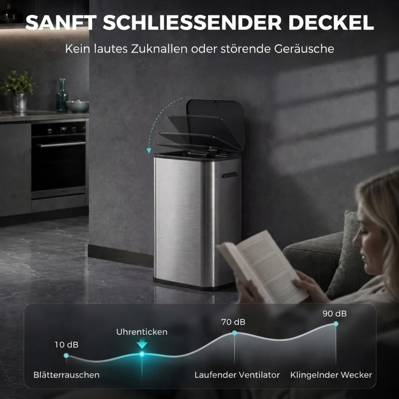 HOMCOM Sensor-Mülleimer 55 L für die Küche, berührungsloser Abfalleimer aus Edelstahl, batteriebetrieben, Silber