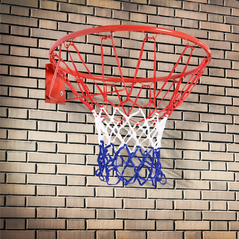 HOMCOM Basketballkorb, Indoor & Outdoor mit Ø46 cm Korb und Netz, Wandmontage, Basketball Board für Erwachsene, Rot + Blau + Weiß