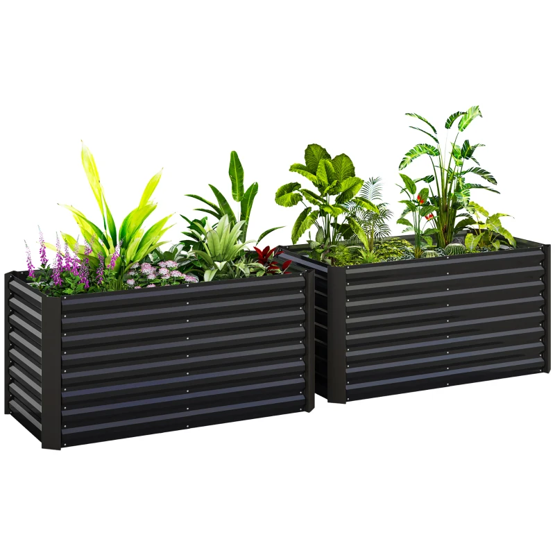 Outsunny Hoogbed 2-delige set, plantenbak, extra diep, metaal, 120 x 60 x 60 cm Donkergrijs