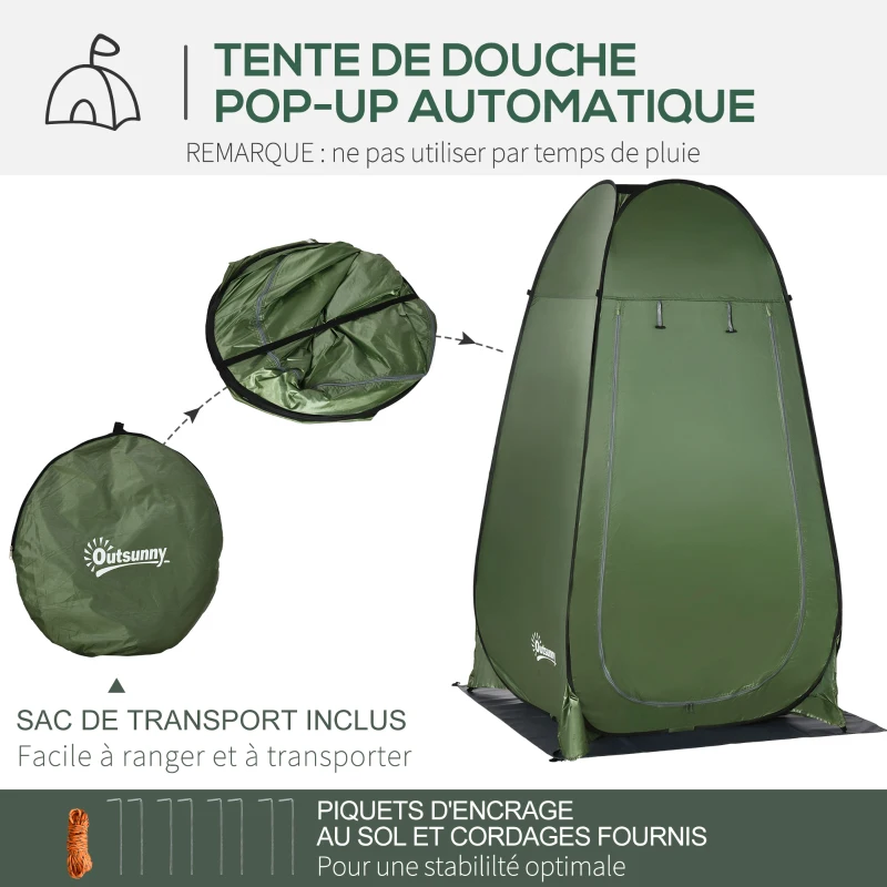 Outsunny Tente de douche de camping pop up pliable avec sac de transport polyester dim. 126L x 124l x 198H cm - vert