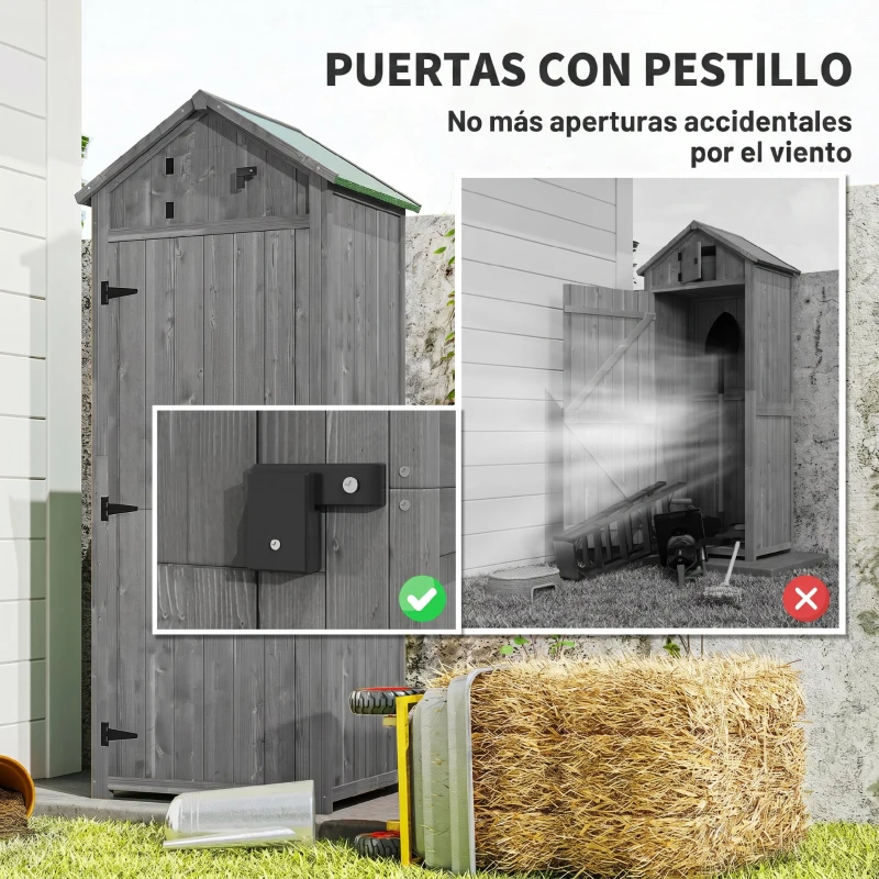 Outsunny Cobertizo para Almacenaje de Herramientas 77x54,2x179 cm 0,3 m² Armario de Jardín de Madera con 3 Estantes y 2 Puertas