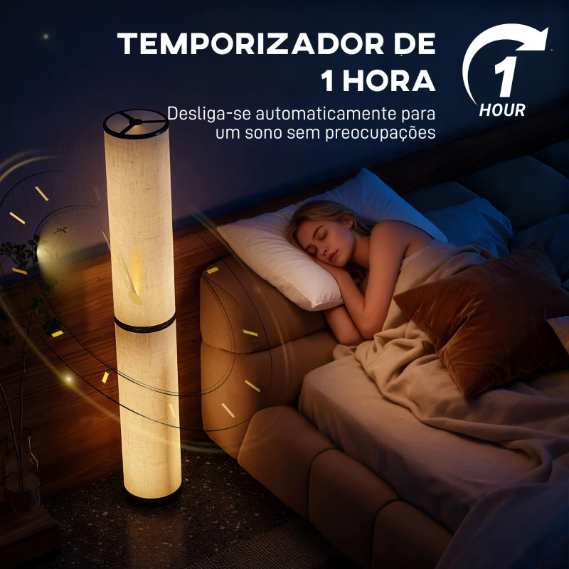 HOMCOM Candeeiro de Pé Moderno Candeeiro de Sala com Brilho Temperaturas de Cor Ajustáveis 3000K-6000K Controle Remoto Magnético Temporizador para Quarto Escritório Decoração Ø20x135 cm Bege