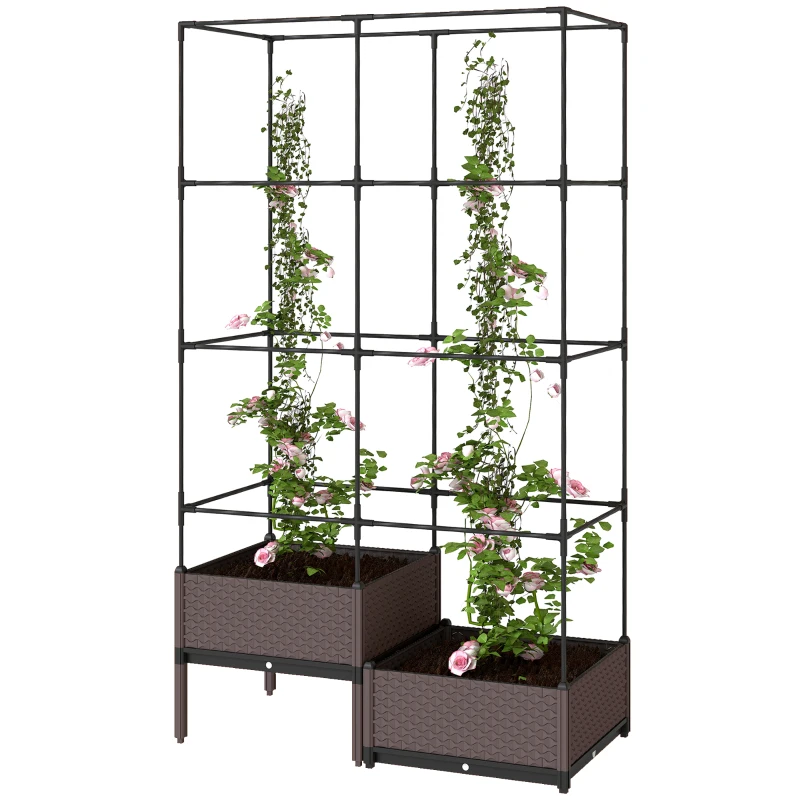 Outsunny Floreira com Grade Metálica para Plantas Trepadeiras 2 Caixas de PP com Orifícios de Drenagem 100x50x174 cm Preto
