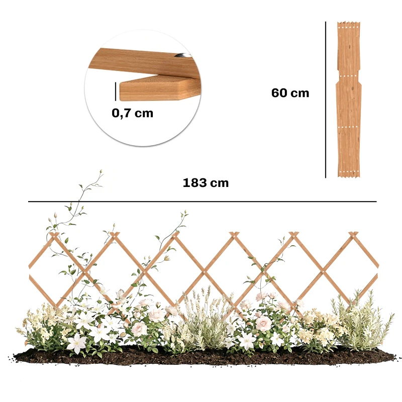 Outsunny Enrejado de Jardín de Madera Extensible Soporte para Plantas Trepadoras Rosas y Parra 180x60 cm Marrón Claro