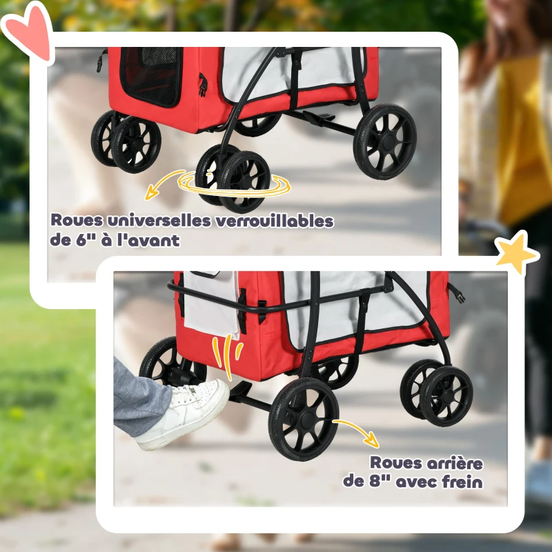 PawHut Poussette pliable animaux chien chat nacelle amovible bandoulières 4 roues 81 x 58 x 97,5 cm rouge