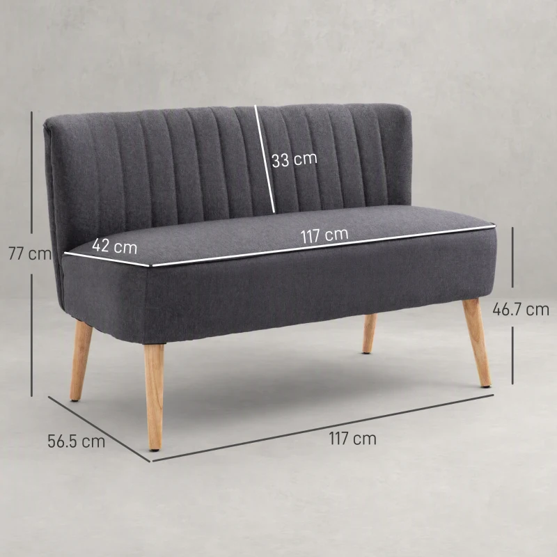 HOMCOM 2 Seater Sofa for Living Room, Modern Linen-Look Fabric Couch, Armless Loveseat Sofa Settee for Bedroom, Dark Grey