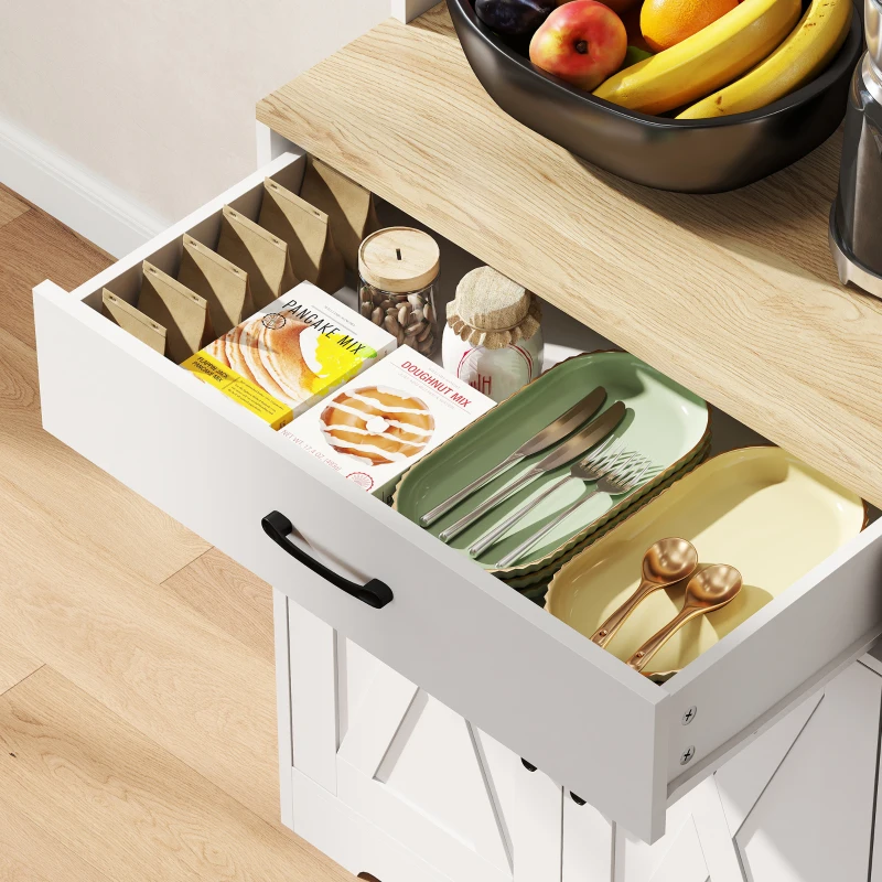 HOMCOM Armário de Cozinha Alto Móvel Auxiliar de Cozinha com Bancada Aberta para Micro-Ondas 2 Gavetas Prateleiras Ajustáveis 94x39,5x175,2 cm Branco