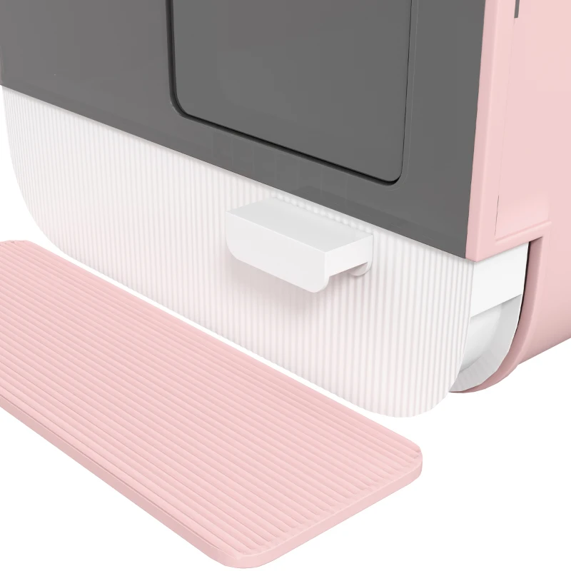 PawHut Kattenbak met Deksel, Strooischaufel, Vuilvangmat, Kunststof, Roze/Zwart(m-11)