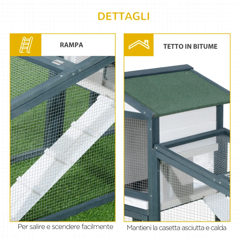 PawHut Gabbia per Conigli e Animali da Compagnia in Legno 2 piani di Abete Doppia Porta 140x65x100cm Verde e Bianco