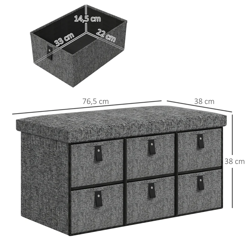 HOMCOM Gepolsterte Schuhbank, 6 Schuhfächer, MDF-Rahmen, Leinenoptik, Grau