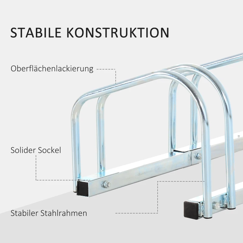 HOMCOM Fietsenstandaard voor 4 Fietsen, Vloer- & Wandmontage, 110x33x27cm, Zilver