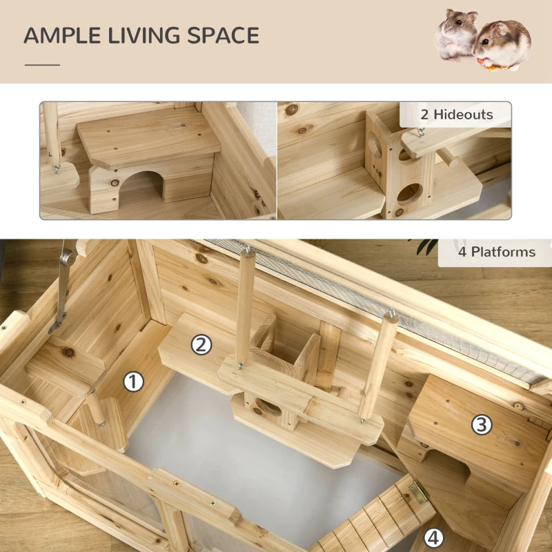 PawHut Large Wooden Hamster Cage Pet Small Animal Kit Activity Center Play House for Indoor 78 x 40 x 44 cm, Natural