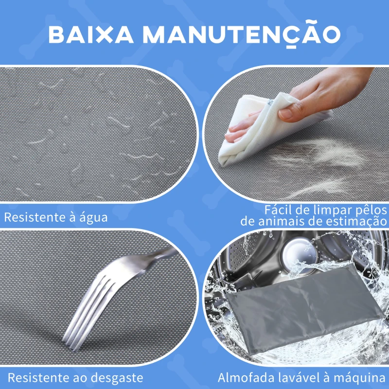 PawHut Cama Elevada para Cães Cama Elevada para Animais de Estimação Pequenos e Médios com Almofada Lavável Carga Máxima 15kg para Interior Exterior 90x50x28cm Cinza