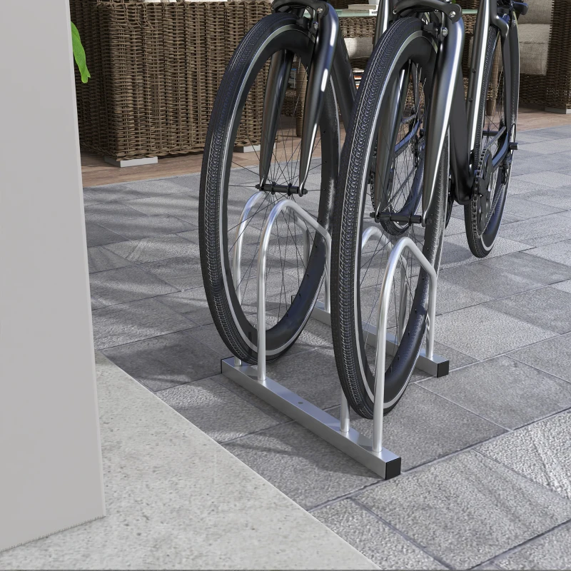 SPORTNOW Rastrelliera per 2 Biciclette in Acciaio con Posizione Regolabile, 50x34x27.5 cm, Argento