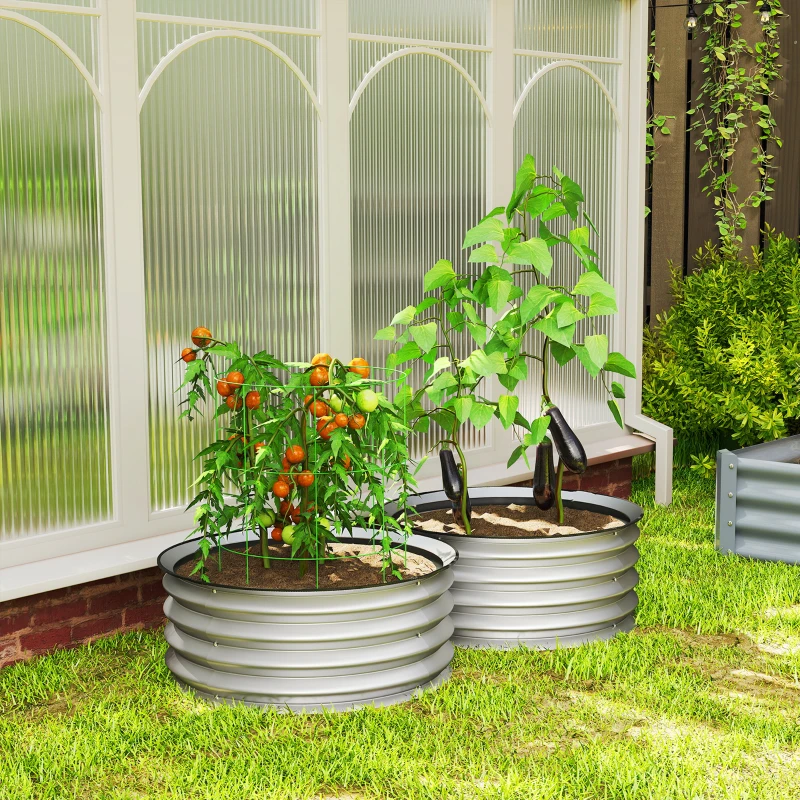Outsunny 2er-Set Hochbeet Pflanzenbeet, modulares Hochbett, 2 Stück, ohne Boden, Ø60 x 30 cm. Silber