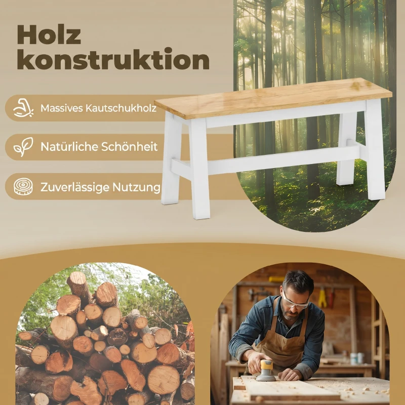 HOMCOM Zitbank voor 2, Houten Bank in Eikenlook, Stabiliserende Dwarsbalk, voor Woonkamer, Eetkamer, Hal, Rubberhout, Wit