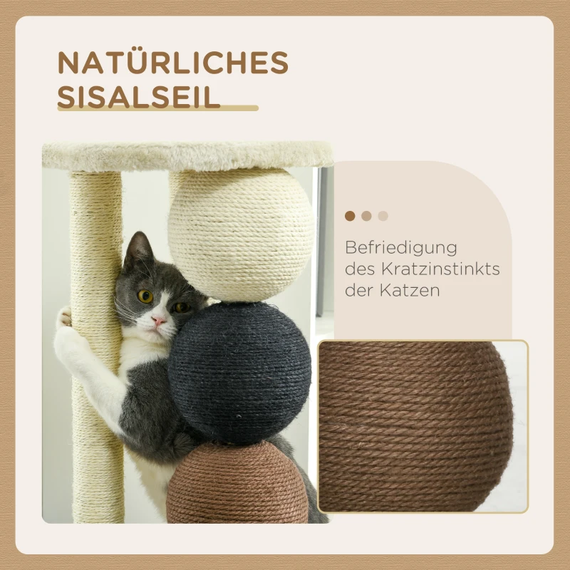 PawHut krabboom krabpaal met 2 sisalpalen & 4 sisalballen platform E1 spaanplaat