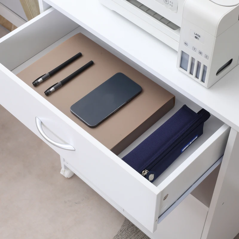 Vinsetto Mobile Porta Stampante con 4 Ruote, Cassetto e Armadietto, 60x39x80cm - Bianco