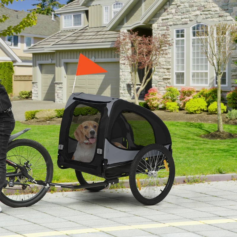 PawHut Remorque de vélo pour chien avec fenêtres en maille réflecteurs et drapeau de sécurité 140 x 71 x 83 cm noir