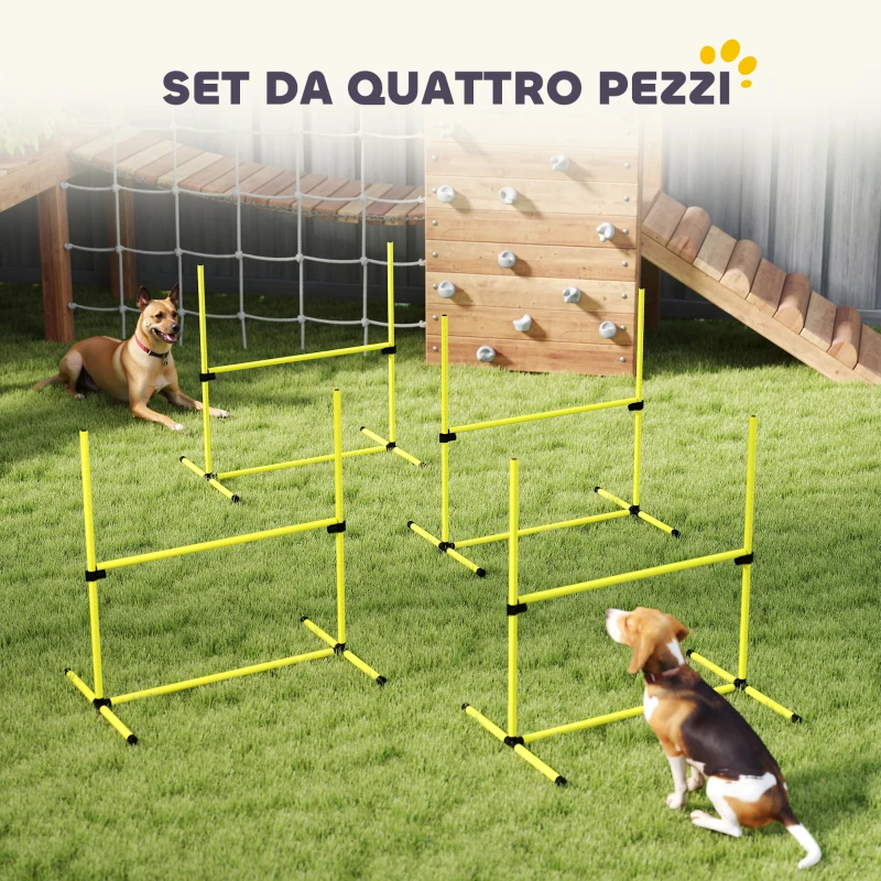 PawHut Set 4 Ostacoli Agility Dog per Addestramento Cani ad Altezza Regolabile con Borsa da Trasporto, Giallo