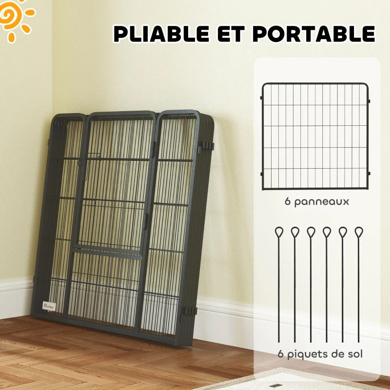 PawHut Parc pour chien, enclos chien 6 panneaux modulable et pliable, portable en acier avec porte 80 x 80 gris