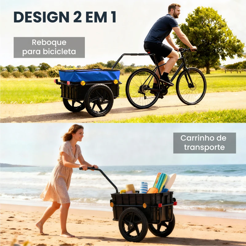 HOMCOM Reboque de Bicicleta 40 kg com Cobertura de Tecido Oxford Refletores e Estrutura de Aço 144x59x80 cm Azul