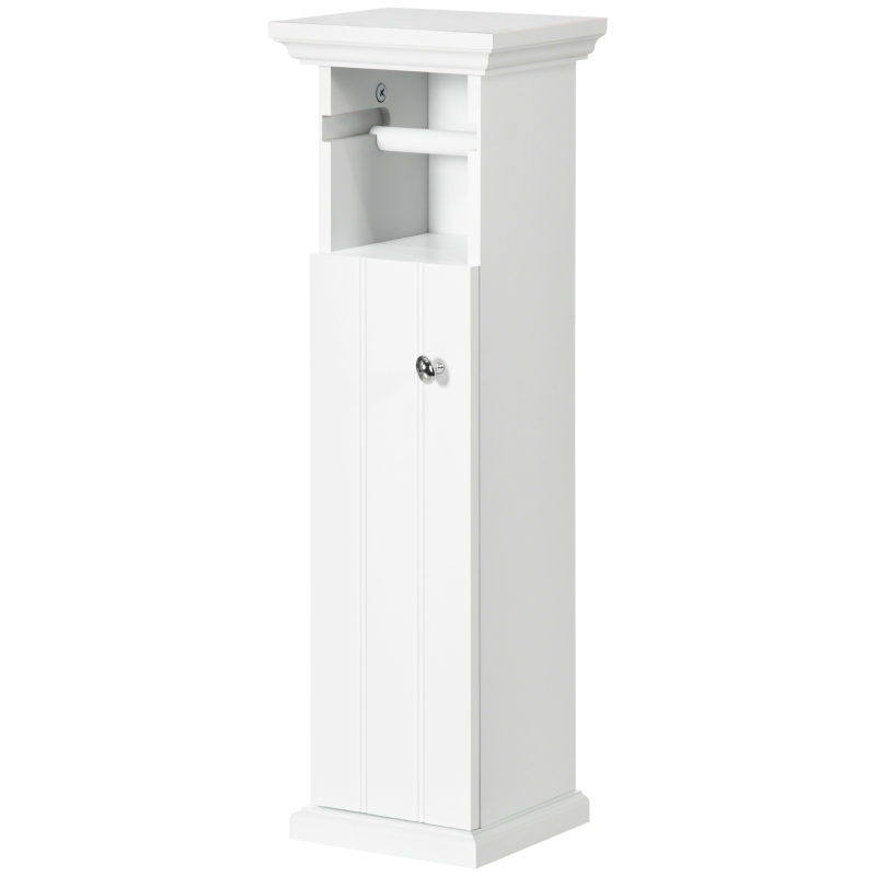 kleankin Meuble de salle de bain support papier toilette avec placard et sortie papier en bois blanc
