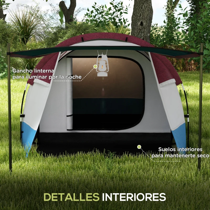 Outsunny Tienda de Campaña para 2 Personas con 2 Habitaciones y Bolsa de Transporte Impermeable 420x200x150 cm Multicolor