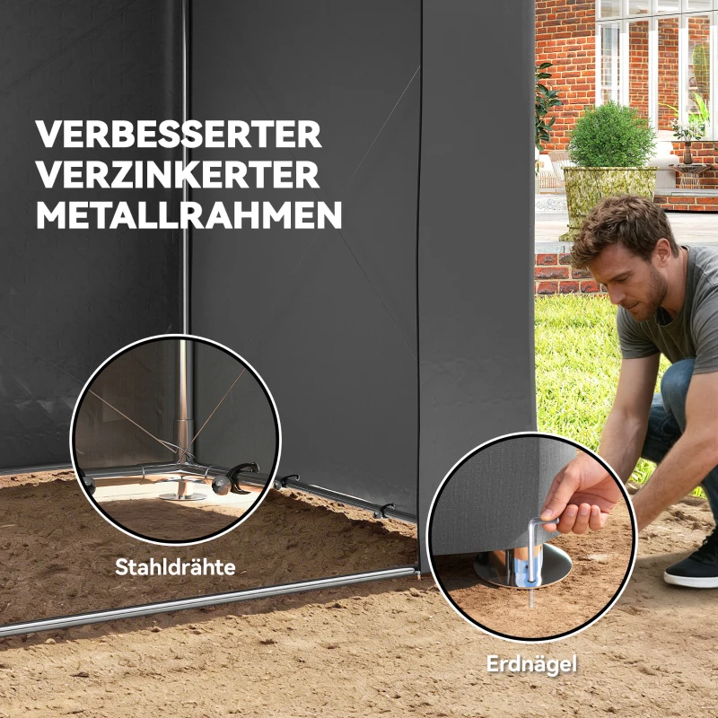 Outsunny Zeltgarage 2,5x1,8 m Wasserdicht Garagenzelt mit aufrollbarer Reißverschlusstür Belüftungsfenster Dunkelgrau