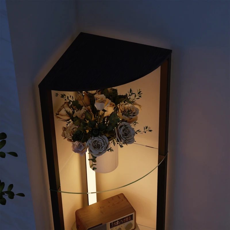 HOMCOM LED Stehlampe mit Glasregal Stehleuchte mit 3 Helligkeitsstufen Fußschalter für Wohnzimmer Schlafzimmer Schwarz