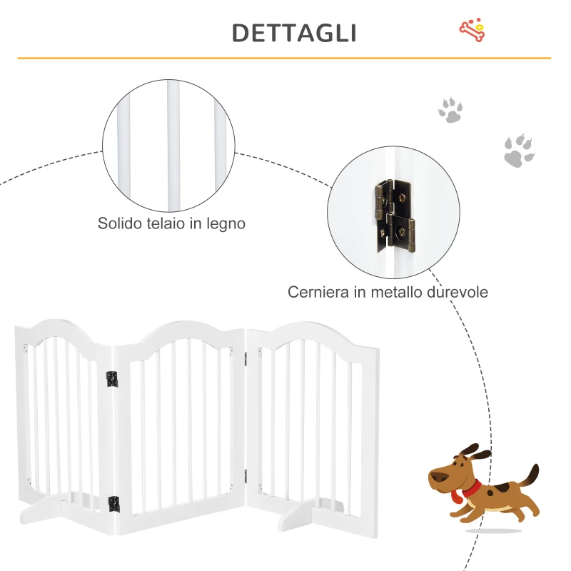 PawHut Cancellino per Cani Pieghevole a 3 Sezioni in Legno, 154.5x29.5x61cm, Bianco