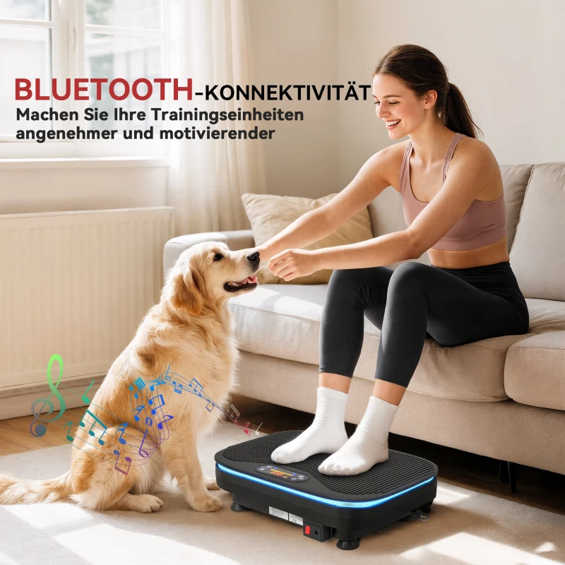 SPORTNOW Vibrationsplatte für Fitnessübungen, Bluetooth-Funktion, Fernbedienung, 99 Geschwindigkeitsstufen, Kunststoff, Stahl, Schwarz