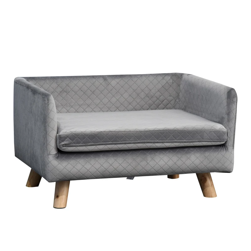 PawHut hondenbank met houten poten 64 cm x 45 cm x 36 cm