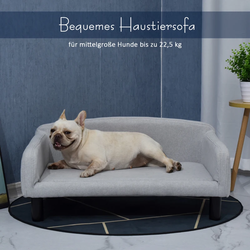 PawHut Hundesofa aus Samt mit Rückenlehne Hundebett Holzbeine für mittle Hunde 82 x 54 x 36 cm Hellgrau