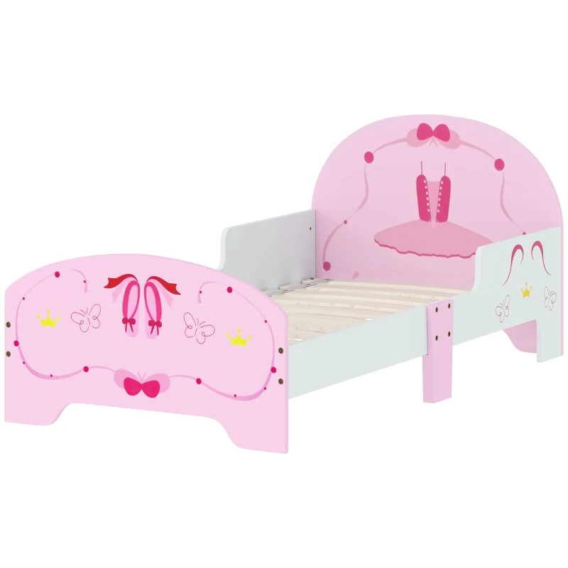 AIYAPLAY Ballet Theme Toddler Bed Frame with Safety Rails for 3-6 Years, Pink