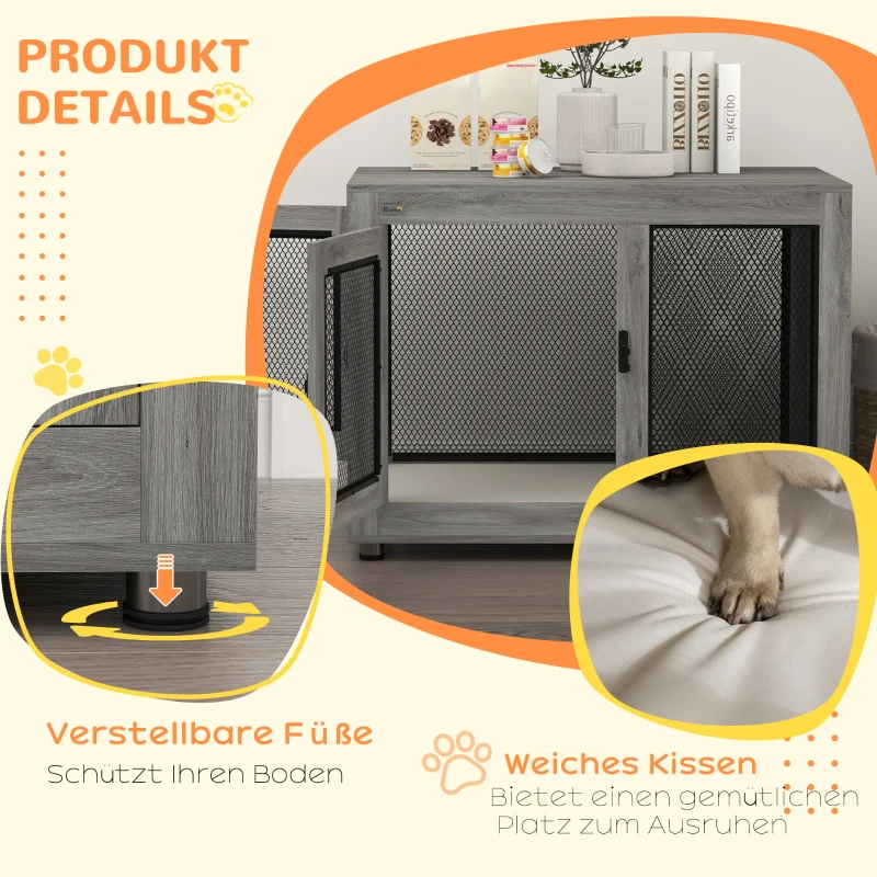PawHut Hondenbench, puppybench, met opbergruimte, waterafstotend kussen, stalen gaas, verstelbare poten, 94x60x71,5 cm(m-7)