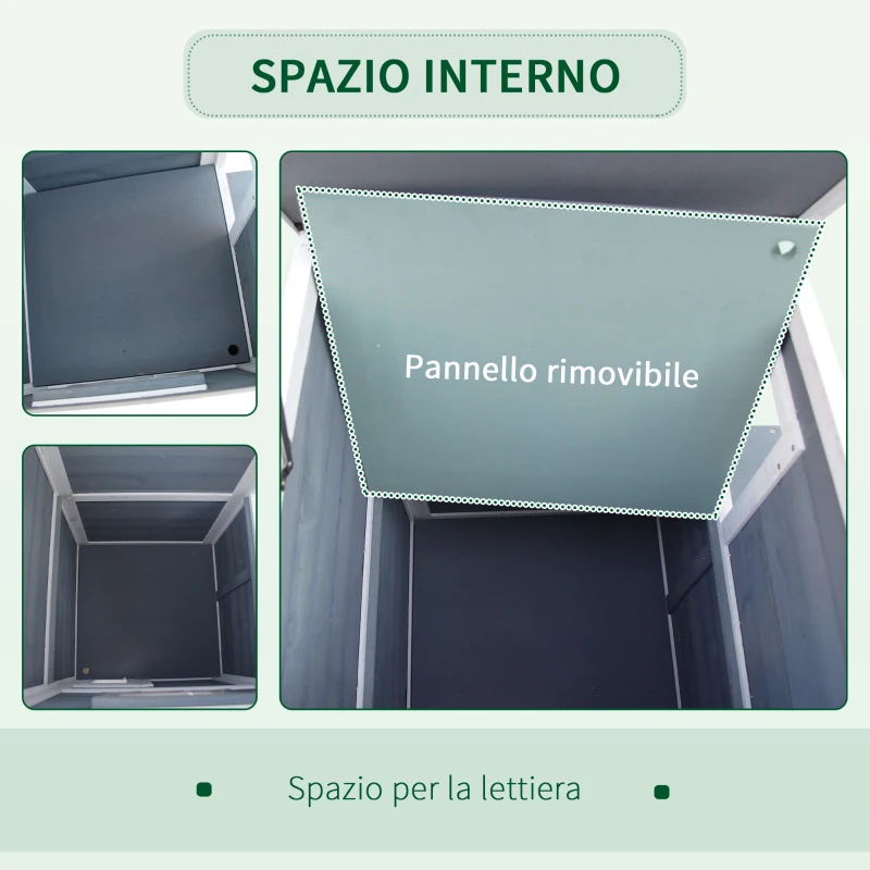PawHut Cuccia per Gatti in Legno Impermeabile a 2 Piani, Casetta per Animali da Esterno con Tetto Apribile, 51x51x81.3cm